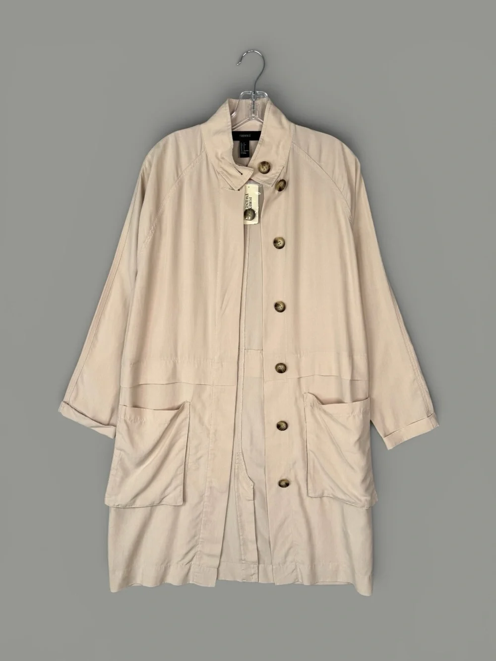 Forever 21 Longline Utility Jacket Beige Lyocell S‎ Lightweight Casual
